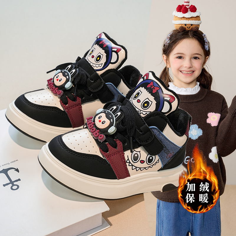 女童高帮洋气百搭运动鞋2025年秋冬新款加绒舒适保暖休闲labb板鞋