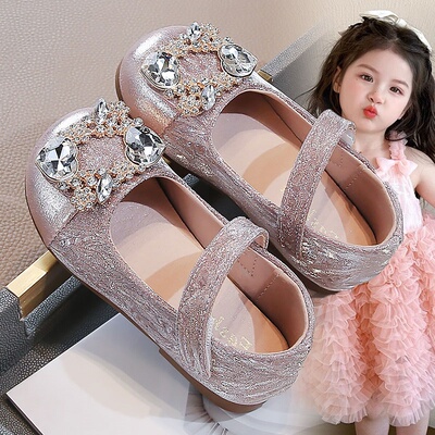 女童公主鞋2026春夏季新款水晶鞋宝宝软底小皮鞋时尚洋气浅口单鞋