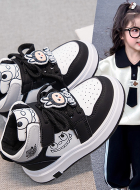 2026新款儿童皮面防滑耐磨运动鞋卡通labb女童高帮板鞋休闲鞋轻便