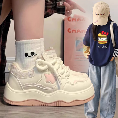 女童2026春秋新款时尚板鞋中大童女孩小众潮款厚底百搭休闲运动鞋