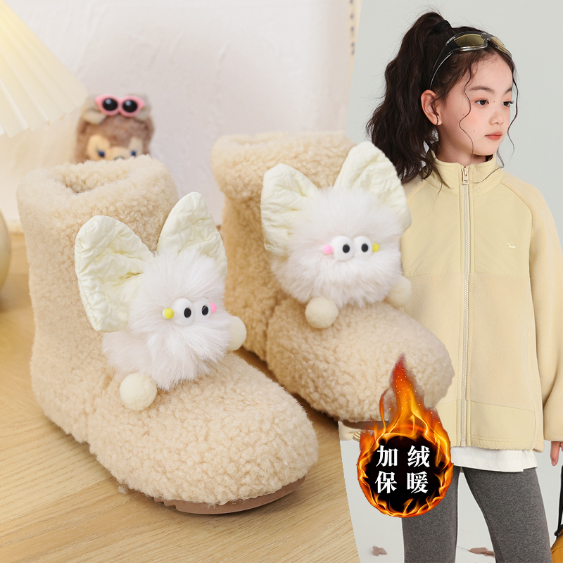 2025年冬季新款小女孩可爱卡通毛绒宝宝时尚毛毛靴女童小熊雪地靴