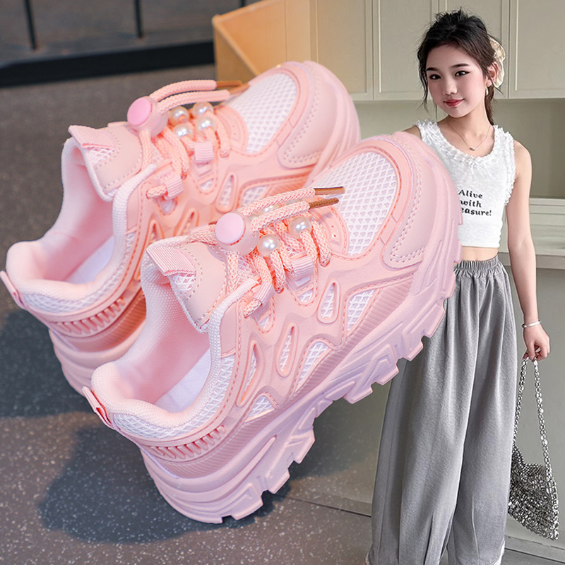 童鞋女童双网透气夏季2025新款儿童老爹鞋时尚百搭小孩跑步鞋防滑