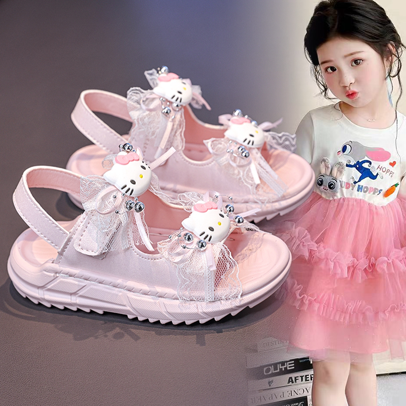 2026新款儿童中大童夏季卡通凉鞋女童Kitty猫软底夏外穿公主凉鞋