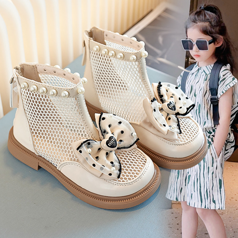 女童公主皮鞋夏季2025新款网面网格儿童中筒女孩单鞋高帮小皮鞋潮