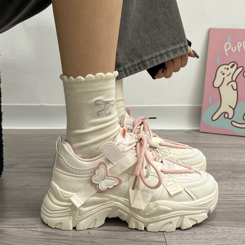 女童2026春秋新款厚底老爹鞋中大童蝴蝶装饰女款小众运动休闲鞋潮
