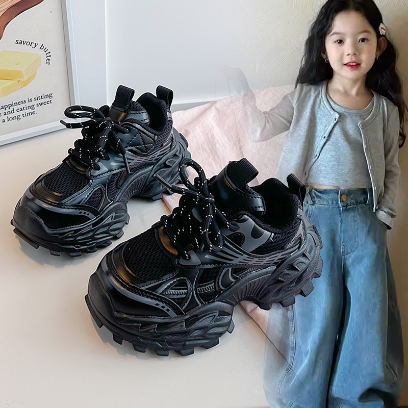 儿童时尚2026春秋新款厚底户外运动鞋女童宝宝小众潮酷设计老爹鞋