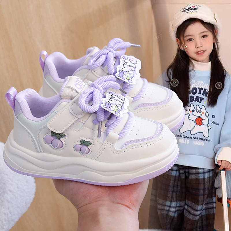 女童卡通装饰减震耐磨运动鞋2026春季新款厚底增高小白鞋儿童板鞋