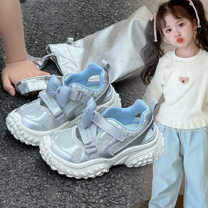 女童框子鞋2026新款夏季糖果色公主蝴蝶结休闲凉鞋女孩镂空运动鞋