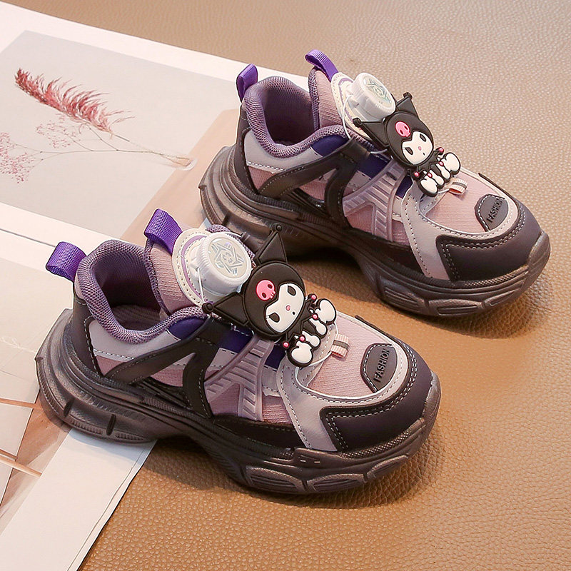 库洛米童鞋女童2026春季儿童纽扣运动鞋新款鞋子软底女孩老爹潮鞋