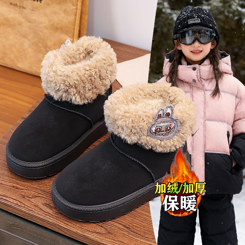 2025年新款加绒舒适保暖户外踩雪毛靴女童labb刺绣毛边洋气雪地靴