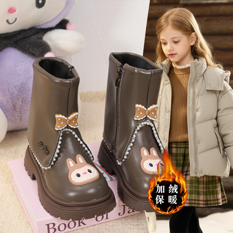 2025冬季新款labb加绒舒适保暖公主靴爆款女童高帮卡通库洛米棉靴