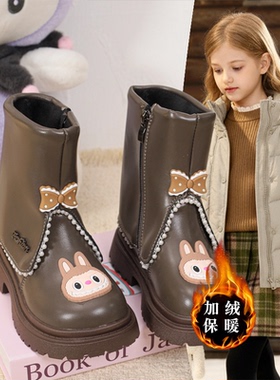 2026冬季新款labb加绒舒适保暖公主靴爆款女童高帮卡通库洛米棉靴