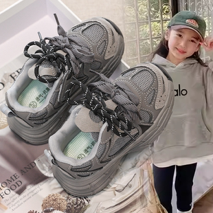 儿童网面潮酷软底老爹鞋女童春秋新款户外登山运动鞋女孩2026潮鞋