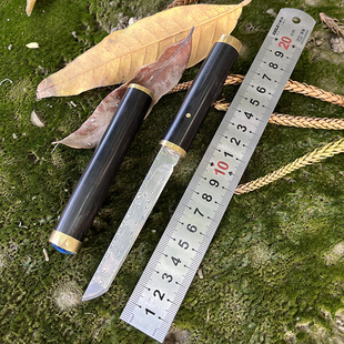 大马士革钢刀锻打瑞士军刀水果刀登山随身求生直刀开刃切肉高硬度