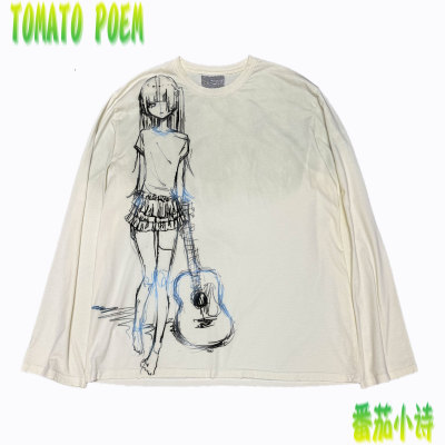 番茄小诗 punk朋克音乐节做旧水洗非主流前卫丧系脏脏长袖T恤亚比