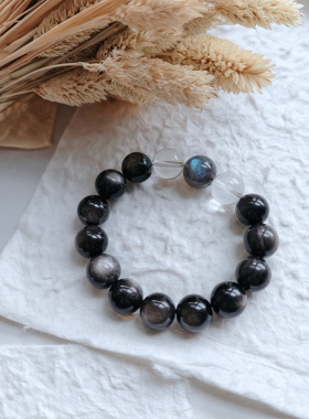 Dreamer饰品设计天然银曜石手链男女款单圈时尚饰品礼物女友闺蜜