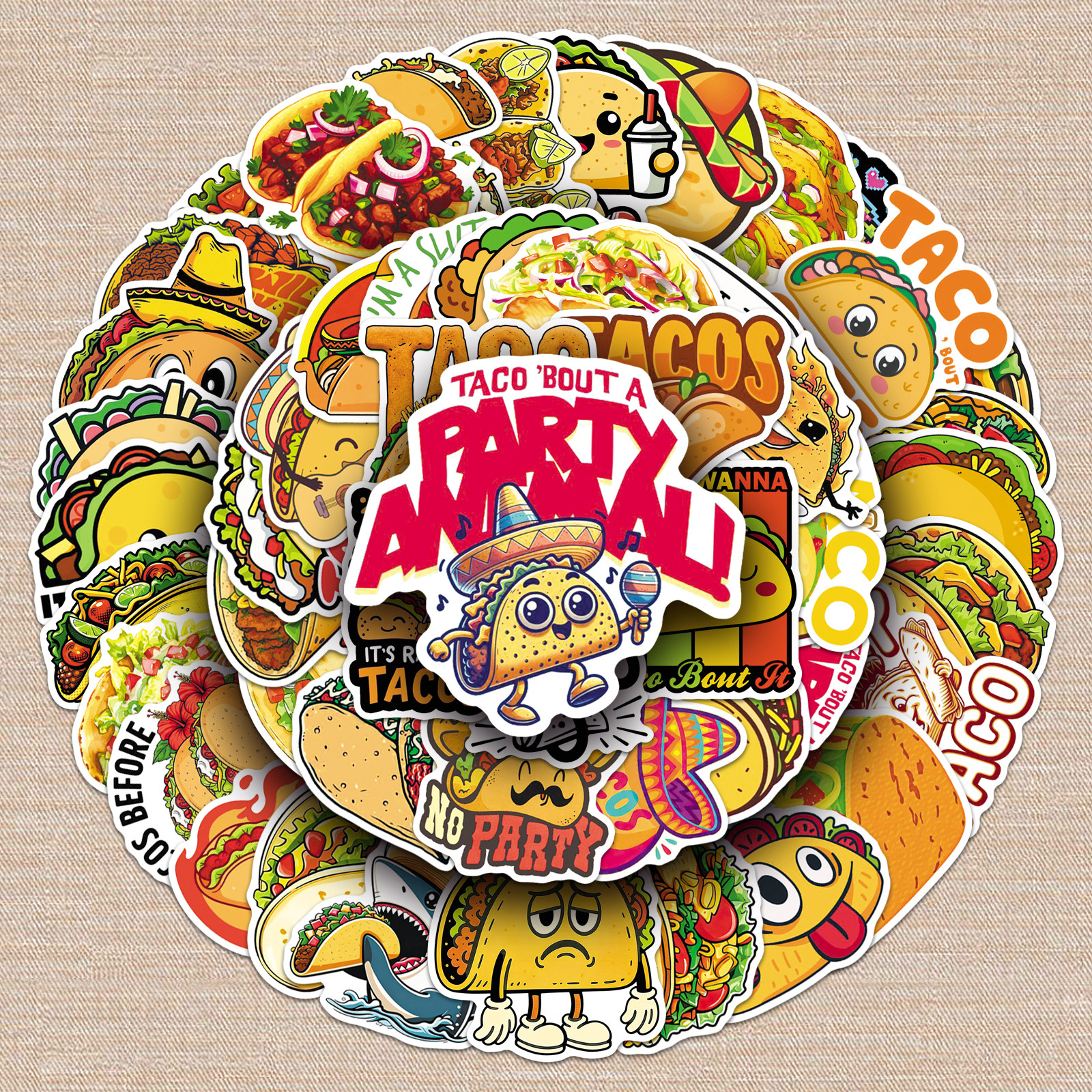 100张Tacos卡通食物系列趣味装饰贴纸滑板车行李箱桌面贴纸免