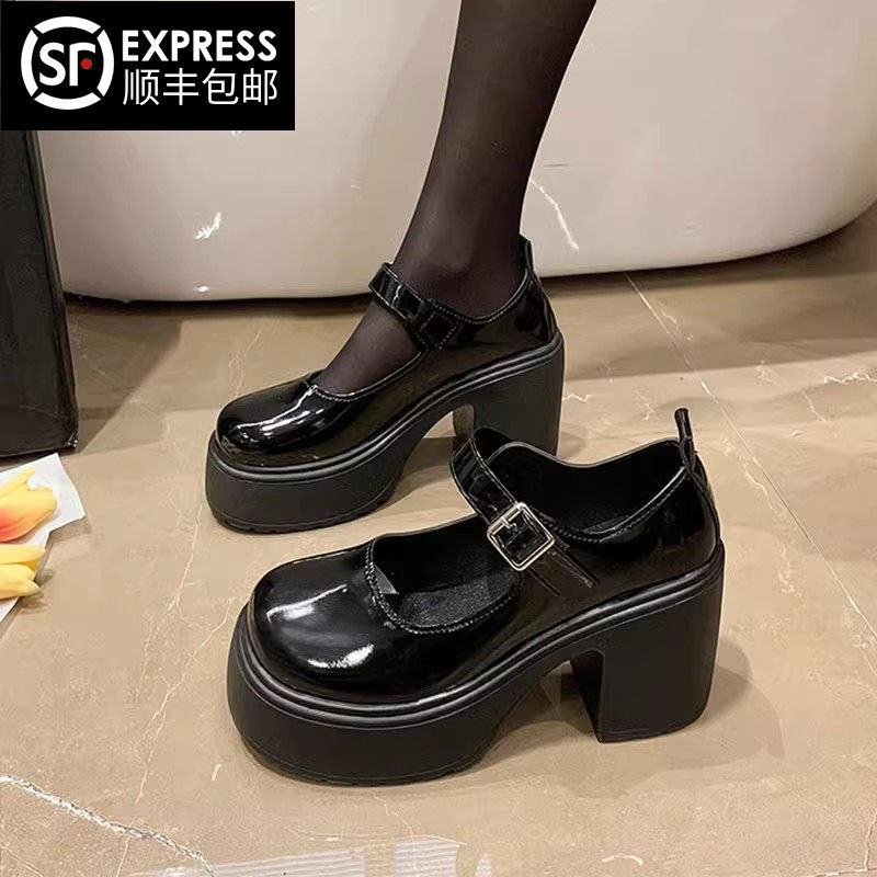日系jk高跟鞋小皮鞋女粗跟2025春季新款厚底增高复古法式玛丽珍鞋