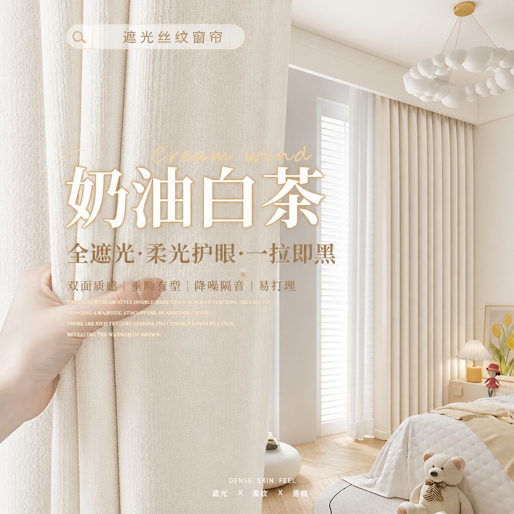 雪尼尔窗帘全遮光2026新款卧室强隔音免打孔安装客厅防晒遮阳台帘