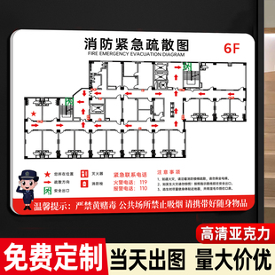 消防疏散示意图安全逃生指示牌亚克力制作学校宾馆酒店办公楼公寓宿舍消防通道分布路线标识牌应急逃生平面图