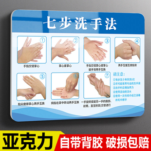 七步洗手法墙贴医院贴纸防水亚克力标识牌勤洗手消毒流程图步骤图诊所口腔6六7步洗手池幼儿园学校卫生提示牌