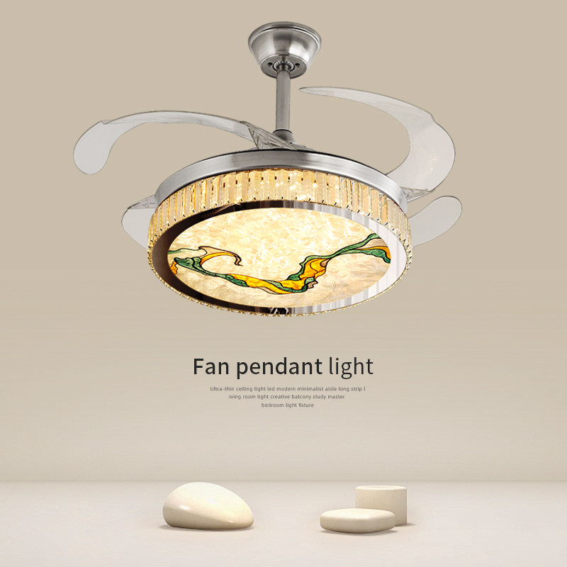 新中式珐琅彩水晶隐形风扇灯客厅吊扇灯卧室餐厅灯轻奢现代茶室灯,家装灯饰光源,风扇灯,淘宝优惠券,粉丝福利购,淘宝优惠卷