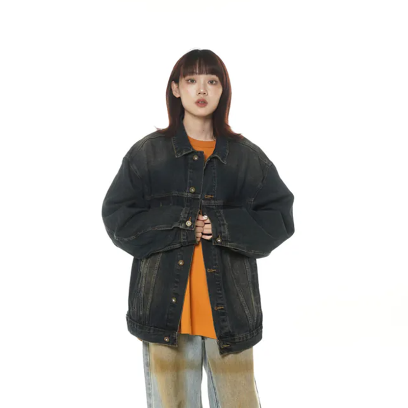 BEAUTIFUL CONFESSION美式复古蓝牛仔外套女款秋冬季做旧工装夹克