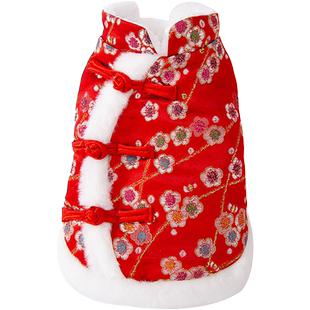 秋冬季狗狗时尚新年烫金梅花马甲唐装宠物喜庆过年拜年泰迪狗衣服
