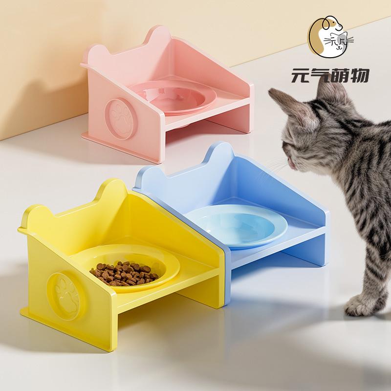 小熊飞碟碗架可爱宠物碗架增高护颈防打翻猫碗狗碗陶瓷宠物碗飞碟