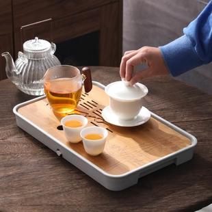 简约蓄排两用功夫茶具托盘办公室 小型干泡茶盘家用原塑料茶台套装