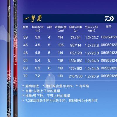 DAIWA达亿瓦一击樱 综合休闲手杆台钓竿超轻超硬碳素进口鱼竿手竿