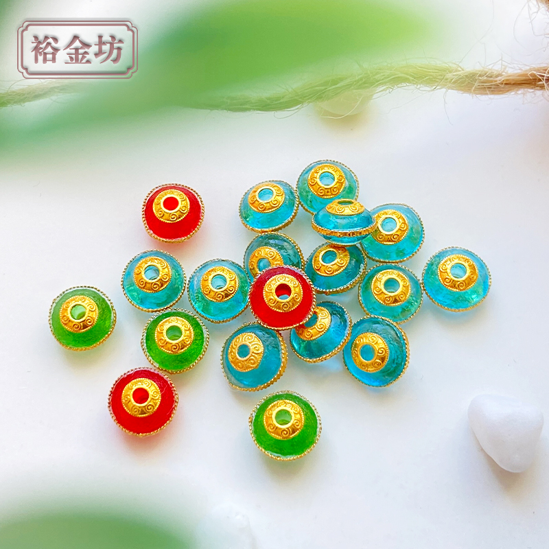 18K金镶琉璃小飞碟隔珠
