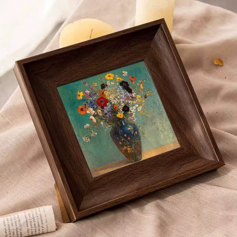 法式复古客厅静物花瓶古典油画桌面摆台装饰画中古花卉玄关挂画