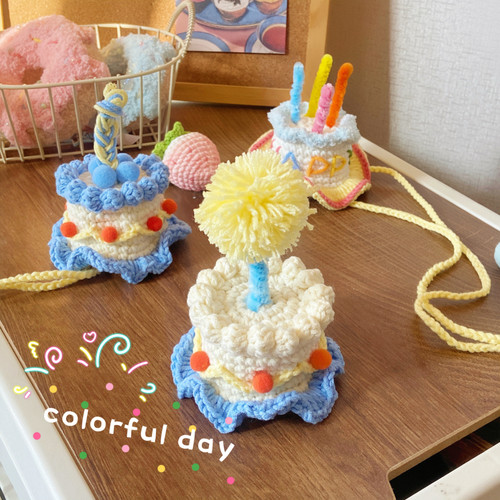 手工钩织生日蛋糕发夹拍照道具