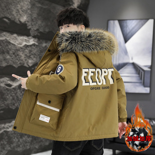 九江羽绒服冬季保暖派克服男新款潮牌休闲加绒加厚潮牌大毛领工装