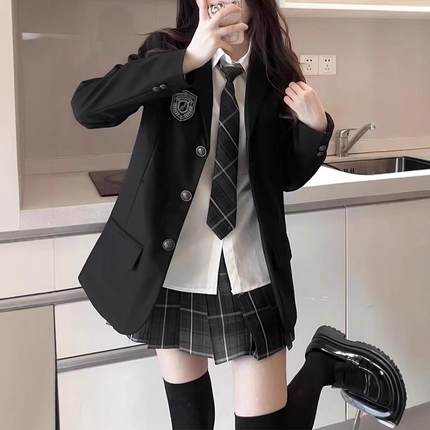 原创校供JK西装外套女2024新款秋冬加厚学院风制服套装休闲黑西服