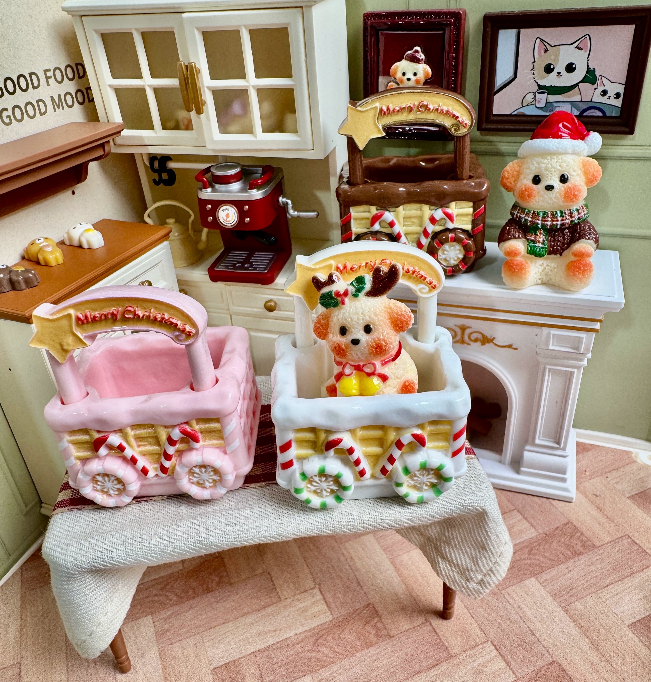 圣诞系列微缩圣诞小火车提篮摆件钥匙扣冰箱贴手工diy树脂配件