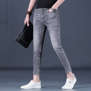 九分牛仔裤男2025春夏季新款修身小脚黑灰色高端潮牌男生显瘦裤子