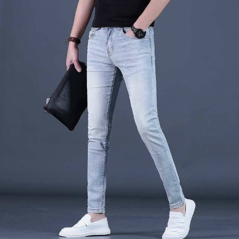 男士修身浅色牛仔裤26上新春夏爆款长裤子男款潮牌小脚休闲男裤薄