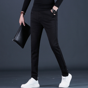 男士黑色厚款休闲裤2025秋冬新款长裤子百搭弹力中腰潮牌男生裤子