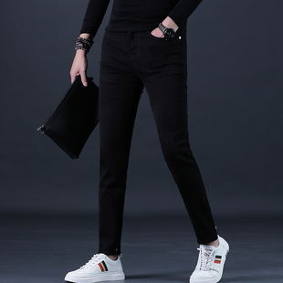 纯黑色牛仔裤男士秋季新款显瘦长裤子高端百搭休闲男裤潮牌弹力厚