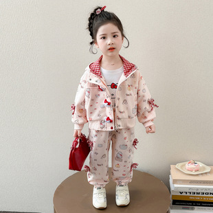 女童春秋季套装2026新款儿童长袖连帽运动两件套女宝宝冬春装外套