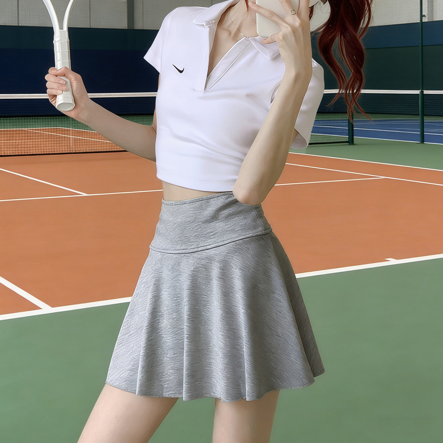 灰色网球短裙裤女夏季2026新款高腰瑜伽健身百褶假两件运动短裤裙