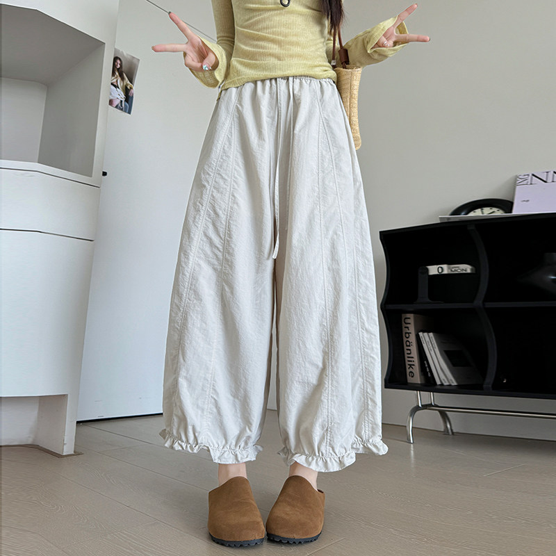 白色阔腿裤女夏季薄款九分灯笼裤女宽松高腰休闲冰丝速干防晒裤子