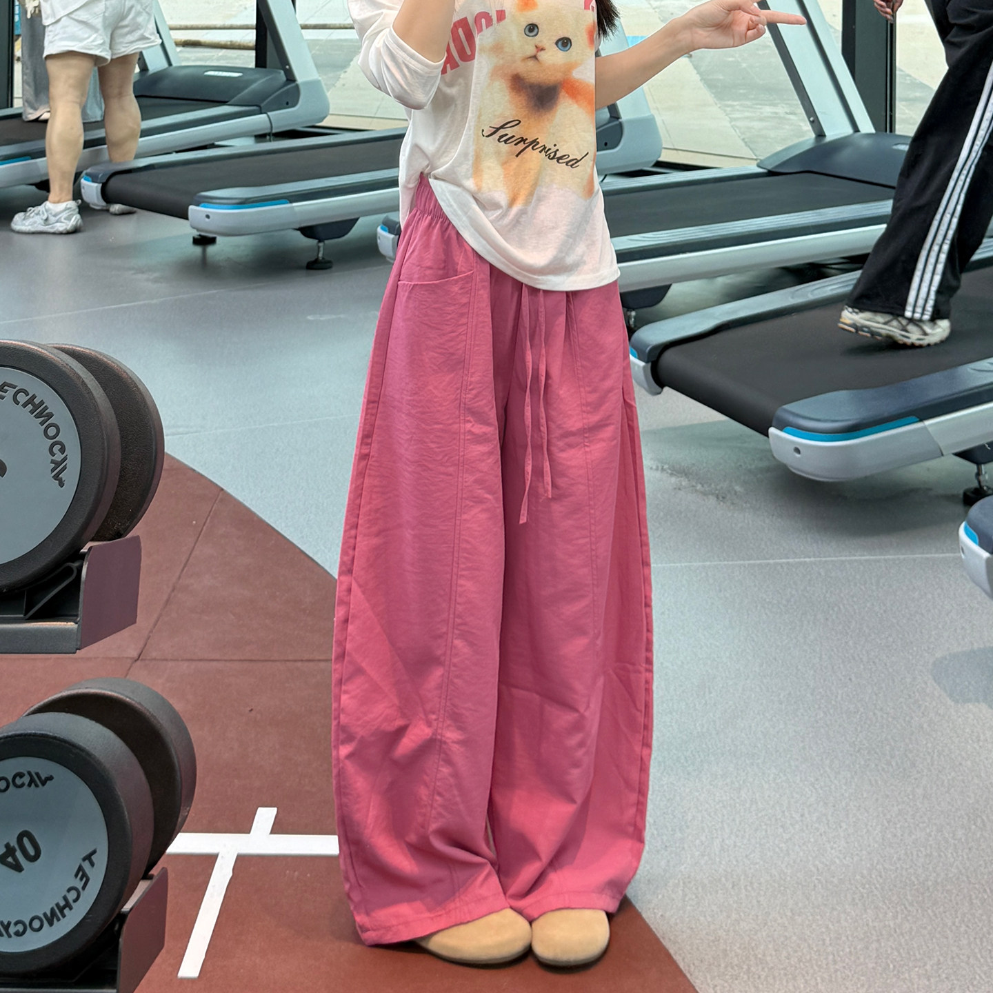 玫红冰丝弯刀裤女夏季薄款图片