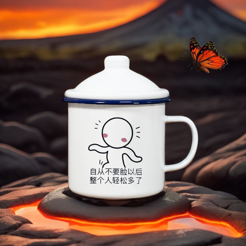 杯子马克杯表情包卡通可爱搪瓷杯大容量带盖茶杯男生搞怪实用杯子