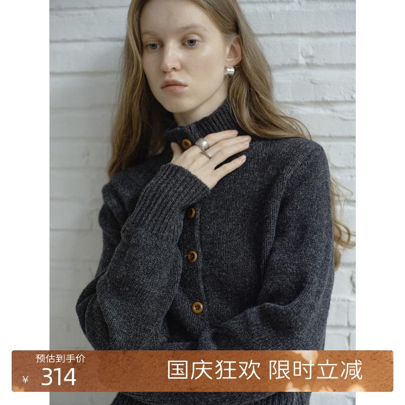 CIRCLOFY瑟夕 灰色羊毛针织开衫女上衣春秋长袖通勤打底毛衣外套