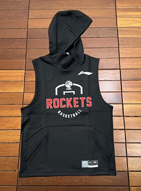 李宁赞助CBA宁波八一队球员版大码运动无袖连帽卫衣太空棉AWDQA55