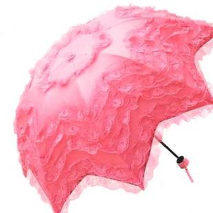 唯美太阳拱形公主伞三折叠遮阳伞防晒防紫外线黑胶晴雨多层蕾丝伞