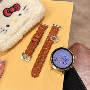 s6Classic小香风gear 5闪钻KT猫挂坠腕带 watch3 5秋冬可爱灯芯绒女款 S2新款 适用三星galaxywatch7